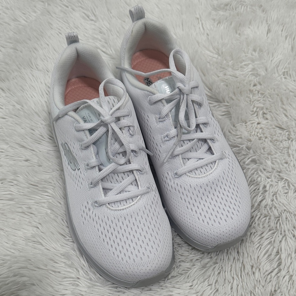 Skechers Women's White Athletic Sneakers with Light Pink Insole